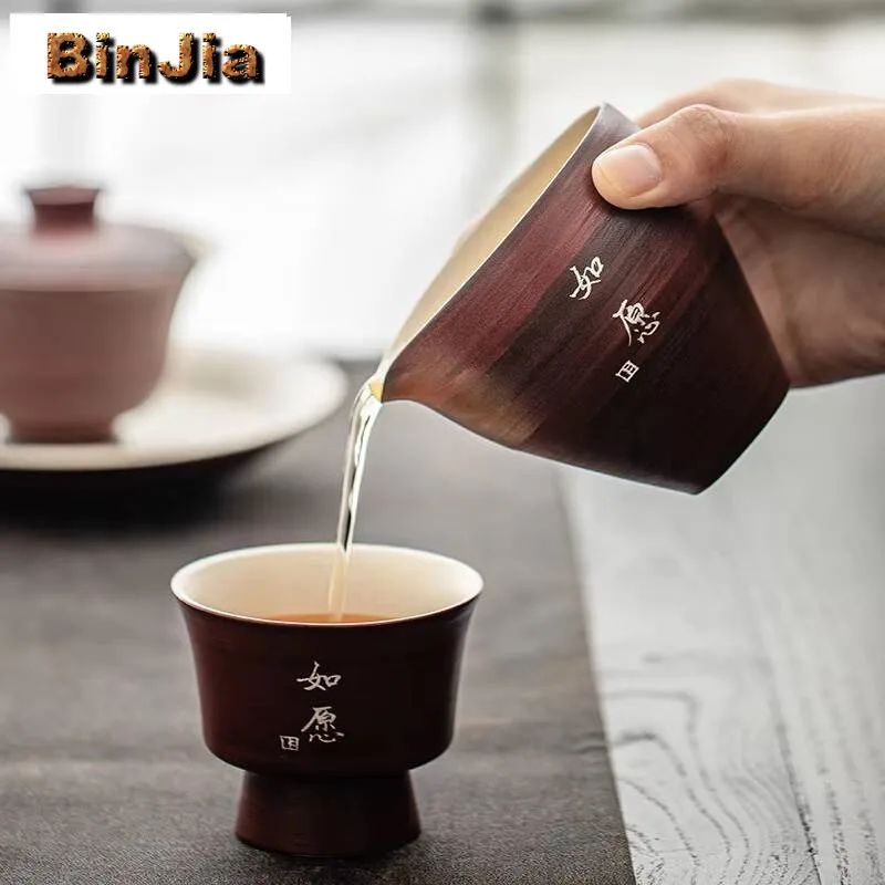 150 مللي الزعرور الأحمر الوردي يين معرض كوب اليابانية النقية الفضة مكتوبة بخط اليد العدالة إبريق الشاي تشا هاي عناصر المعدات الهدايا