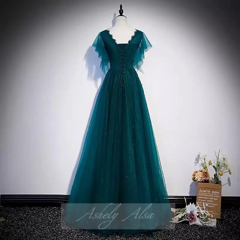 AA173 Angepasst Echt Bild Hunter Green Abend Formale Kleid Kurzarm Pailletten Frauen Formale Besondere Anlässe Party Kleid