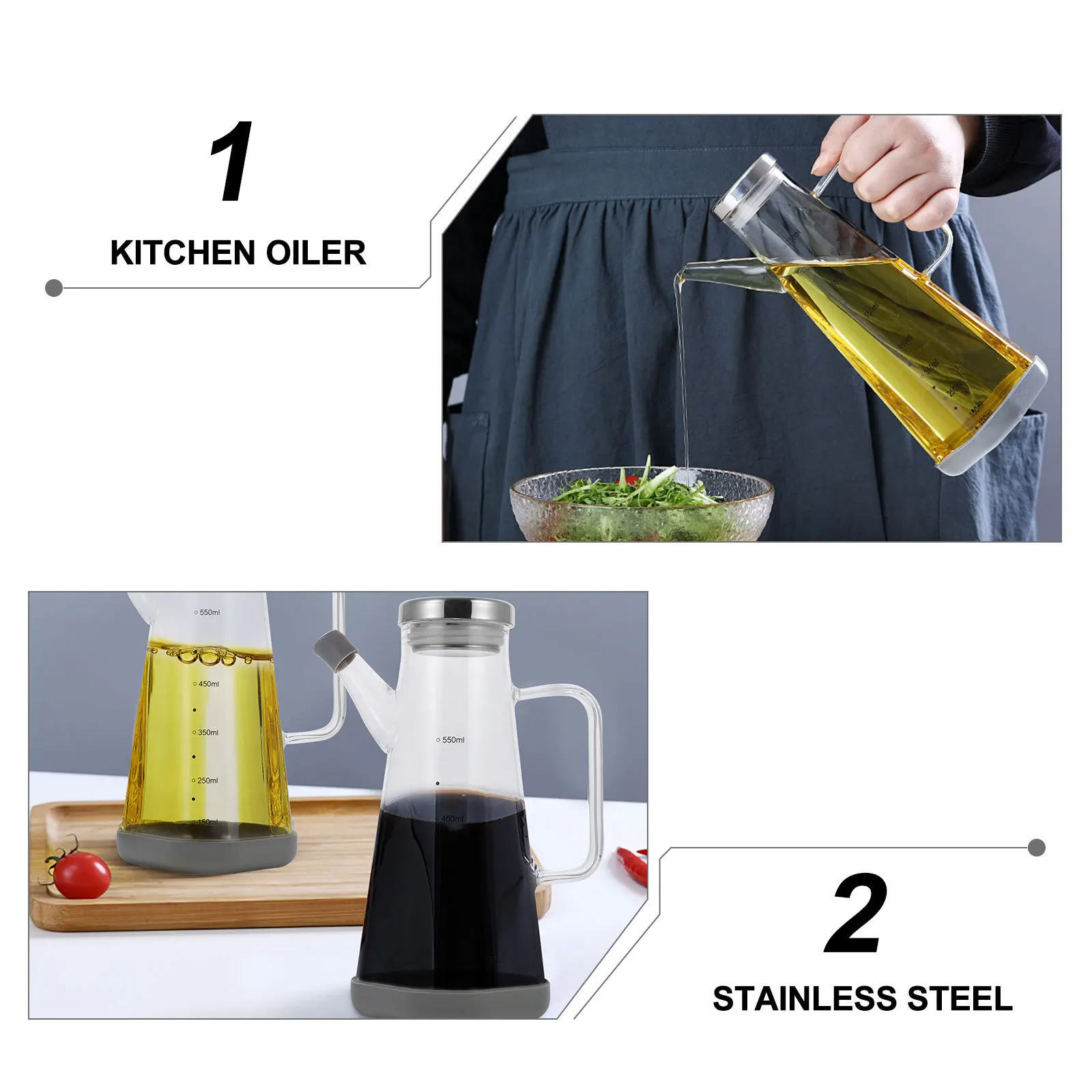 

1Pcs High Borosilicate Glass Oil Bottle Large Capacity Practical Oil Pot for Kitchen Home Bar Cafe Restaurant Use