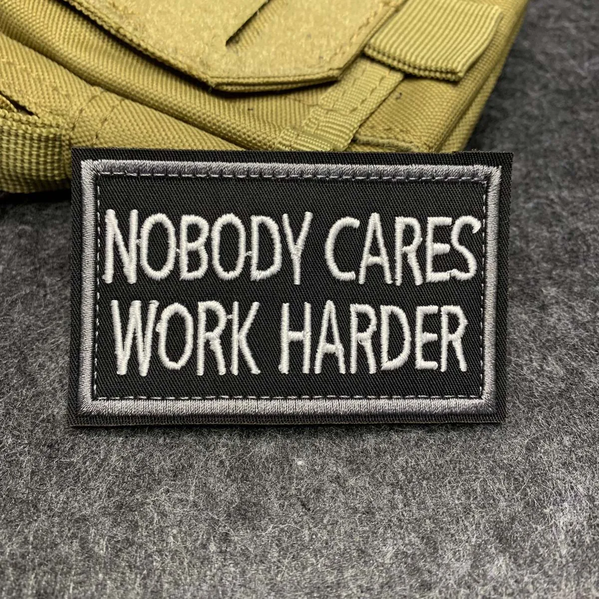 Nobody Cares Work Harder Motivational Quote Embroidered patch hook and loop fasteners Morale badge DIY for jacket backpack