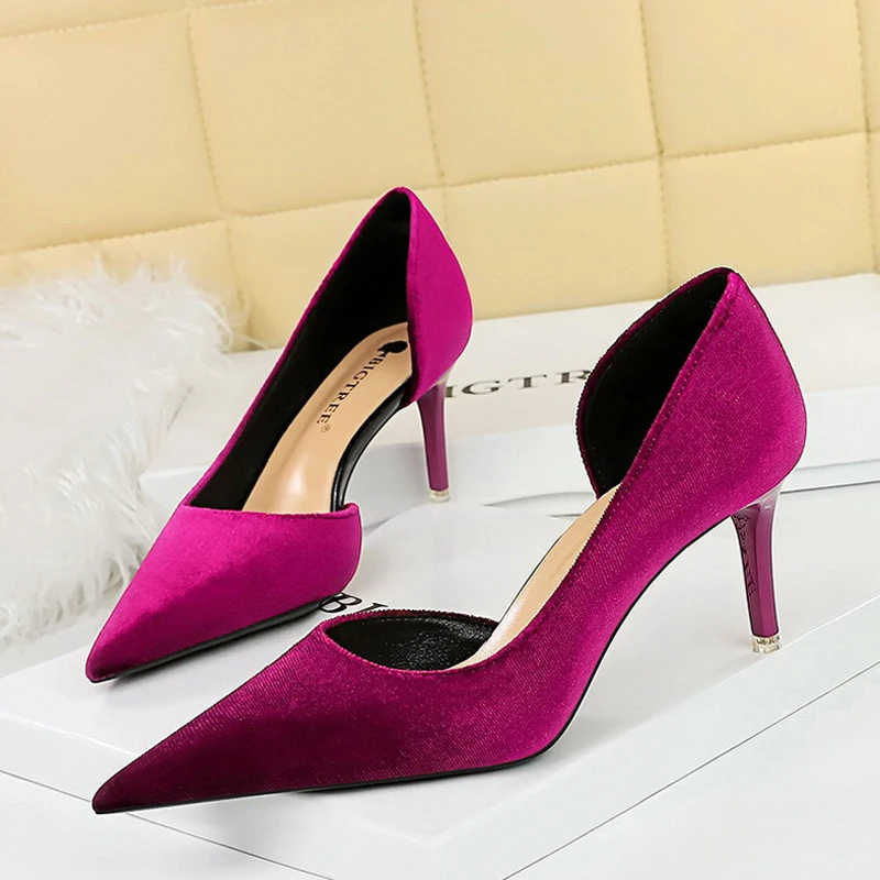 2024 New Arrivals Women 11cm Thin Heels Corduroy Pumps Lady Wedding Bridal Heels Side Hollowing Shoes