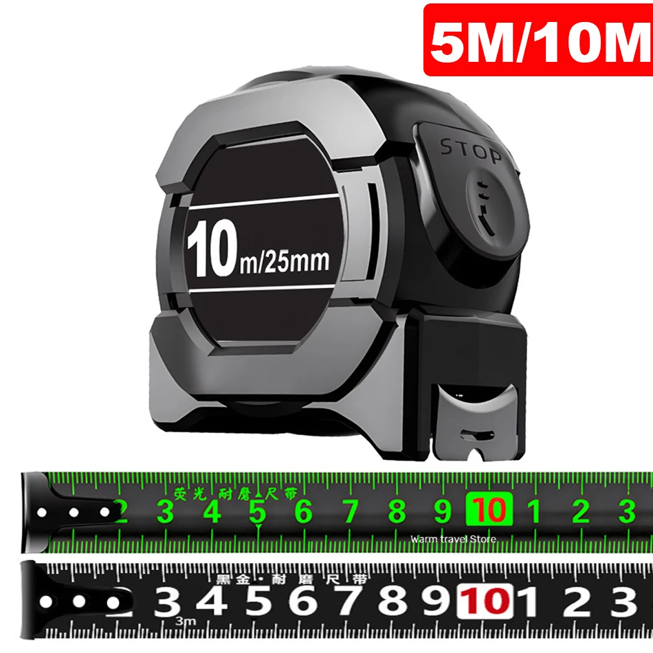10M Self Locking Steel Tape Measure Black Fluorescent tape High Precision Thickened Wear-resistant Fall resistant Measuring Tape