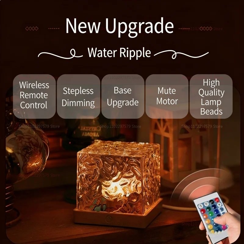 Water Ripple Projector Lamp Remote Control 16 Color Night Light Bedroom Decoration Table Lamp Bar Home Party Atmosphere Light