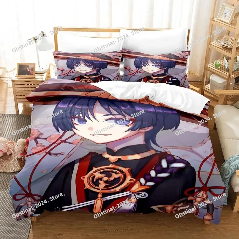Hot Sale Game Genshin Impact Scaramouche Bedding Set Cartoon Anime three-piece set Adult Kid Bedroom Duvetcover Sets 3D Kawaii view 5