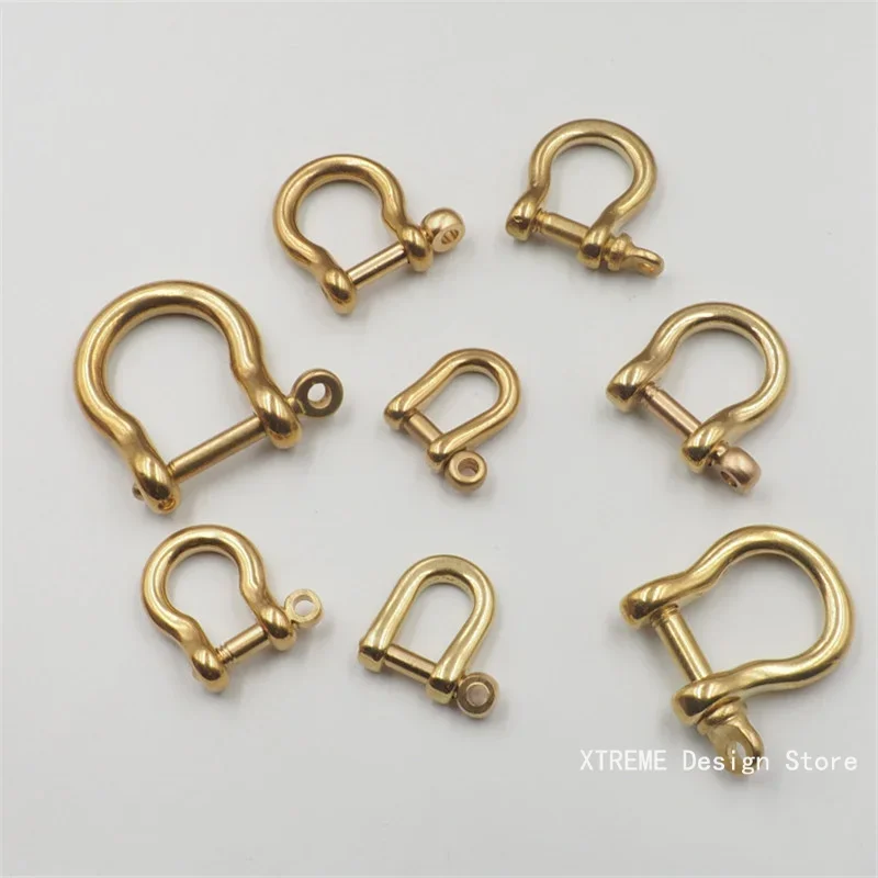 Solid Brass Carabiner D Bow Shackle Fob Key Ring Keychain Hook Screw Joint Connector Buckle Bag Accessories