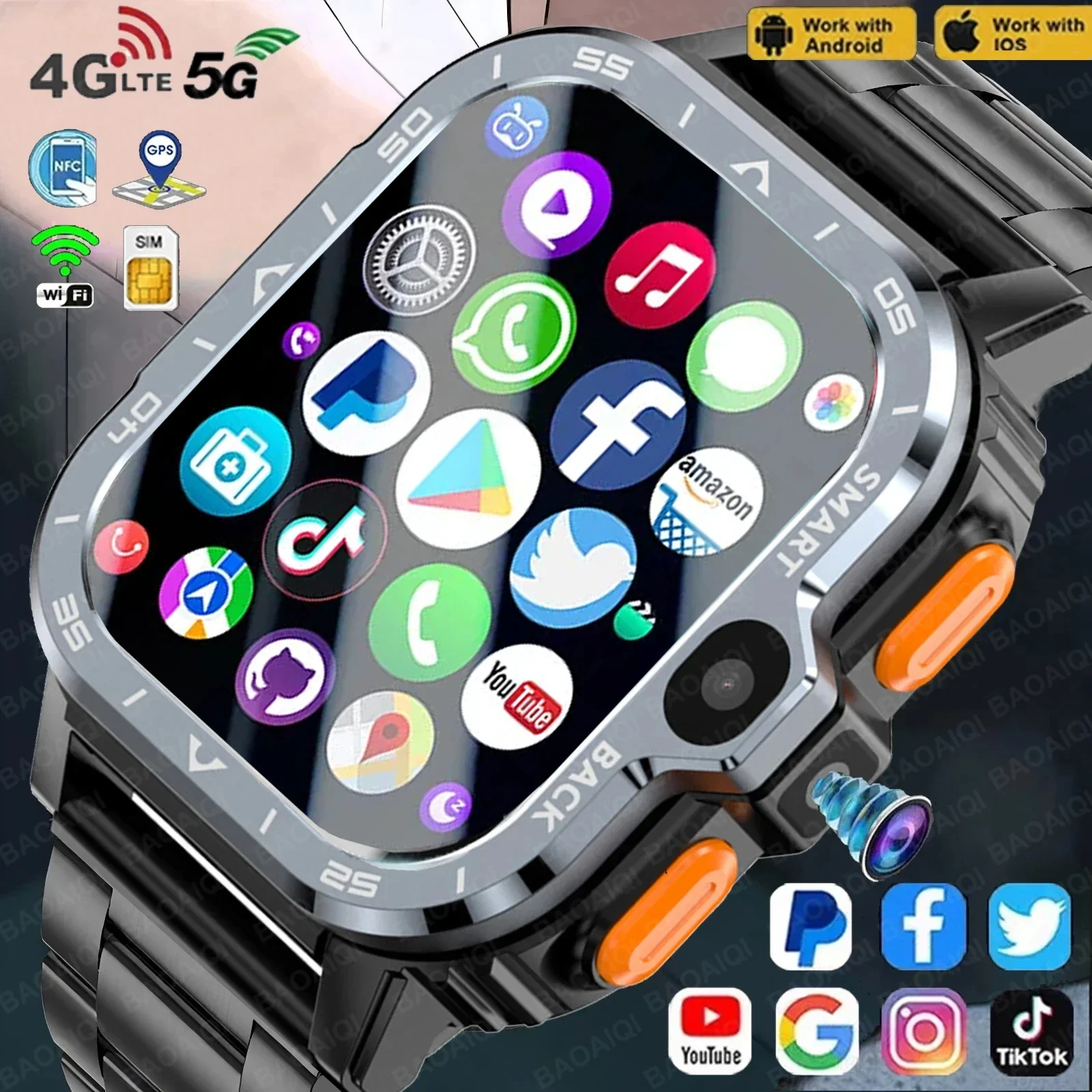 PGD Android Smart Watch Men GPS 16G/64G ROM Storage HD Dual Camera NFC Watches 2G 4G SIM Card WIFI Wireless Fast Internet Access