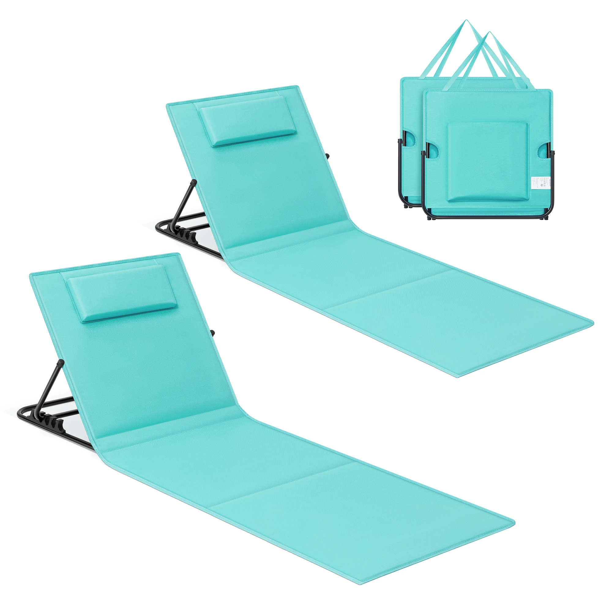 Lot de 2, Chaise Longue, Dossier Inclinable, Portable, avec Bandoulières, pour Camping, Jardin, Piscine, 158 x 55 cm, Bleu Lac