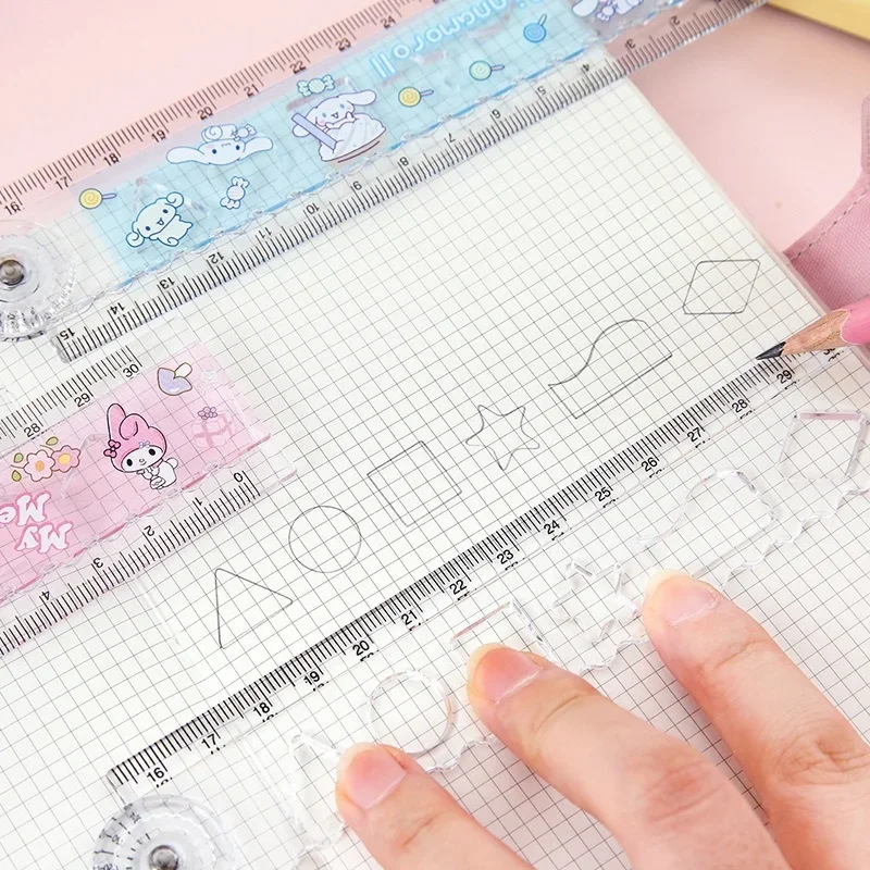 Sanrio Ruler Anime My Melody Hello Kitty Kuromi Cinnamoroll Folding Rotary Ruler Straight Rulers Student Stationery Gift 30Cm