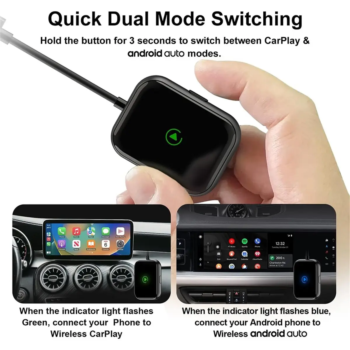 FLASH SALE-Wireless CarPlay & Android Auto Adapter - 2-in-1 Plug & Play Solution, Converts Wired Systems to Wireless