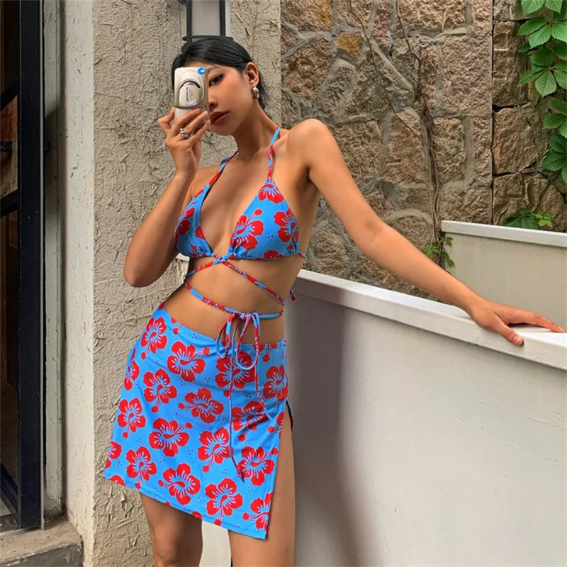 Costumi da bagno da donna 2024 Bikini da donna Costumi da bagno stampati Backless Sexy Tankini Cinturino in tre pezzi Costume da bagno primavera calda M-XL