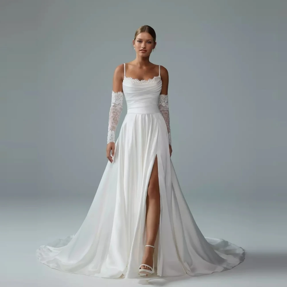 

Sweetheart Collar Women Wedding Dresses Sexy Lace Print A-Line Bridal Gowns Mopping Length Banquet Vestidos De Novia Customized
