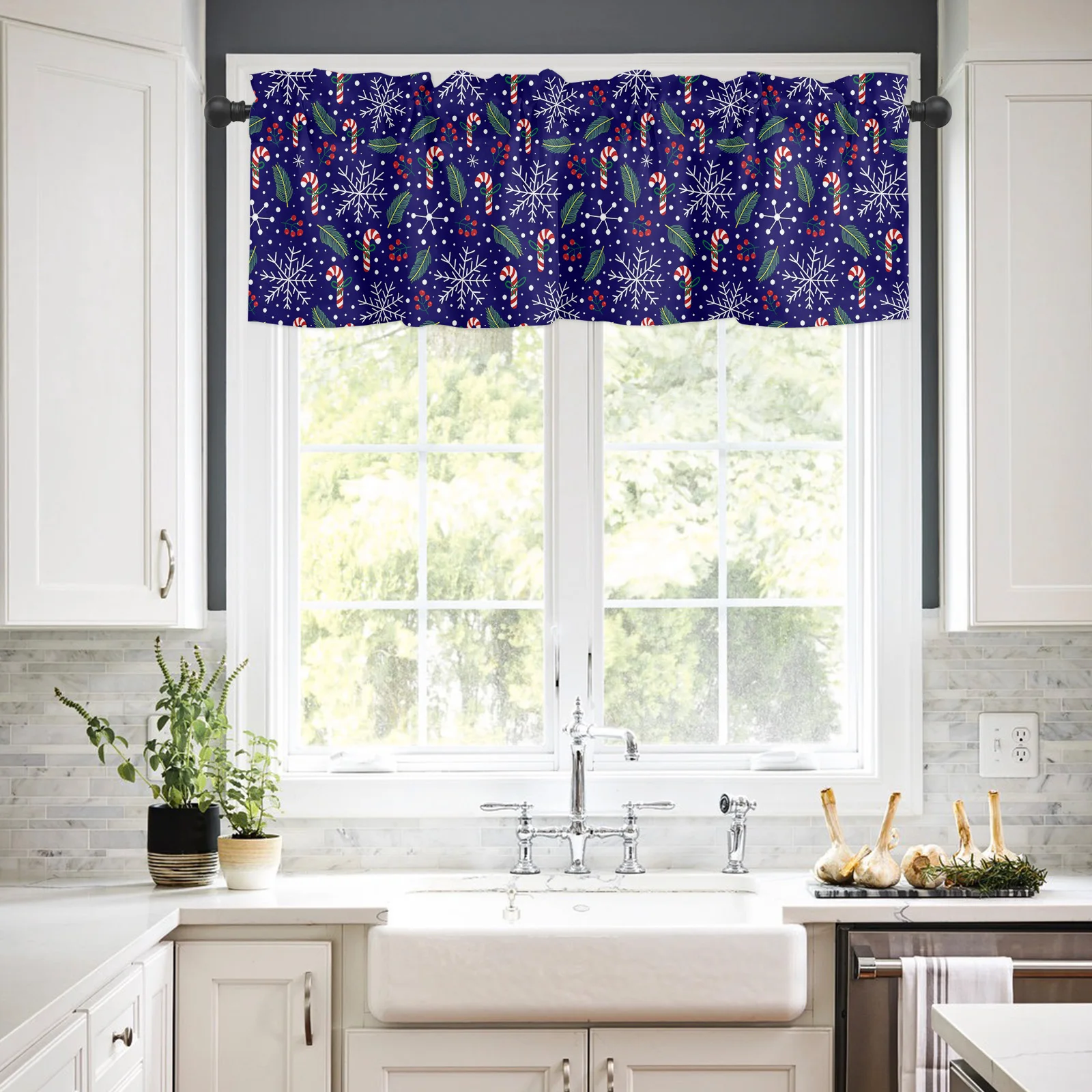 ZEDLIYU Valances for Windows Kitchen Living Room Small Window Valance Christmas Tree and Reindeer 1 Panel, 54 x 18 Inch