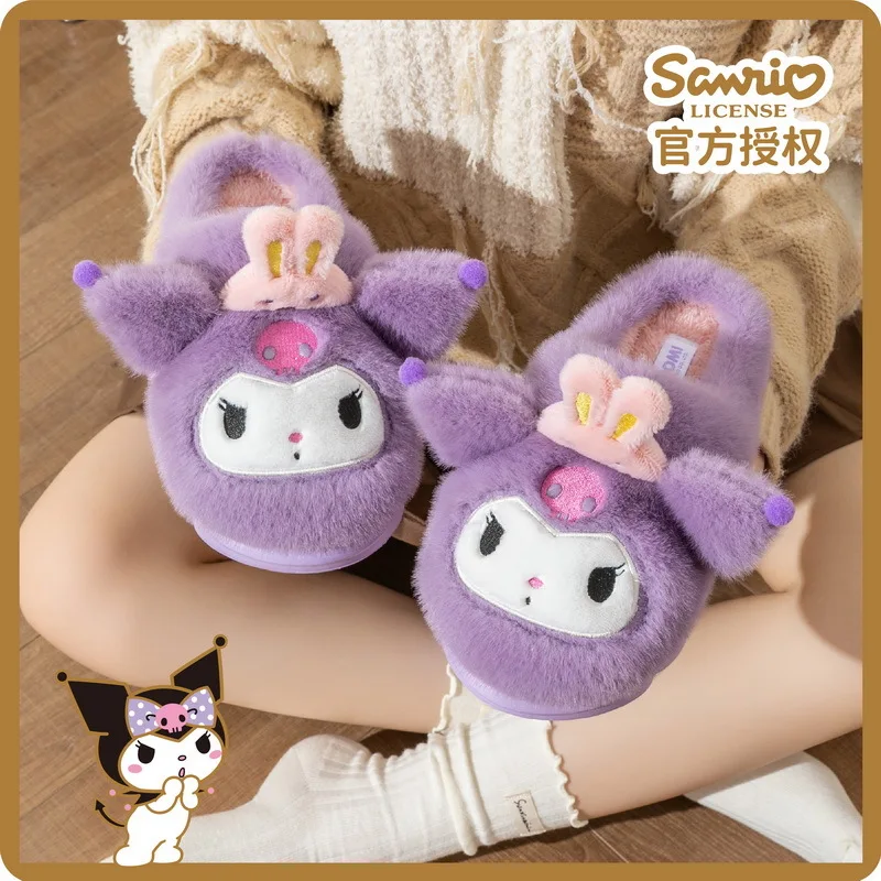 Kawaii Cinnamorollparent-Child Slipper Hello Kitty Kuromi Sanrio Cute Cotton Cartoon Anime Adult Kids Warm Plush Home Slippers