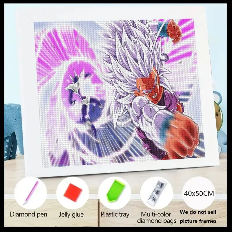 

1 шт., набор для алмазной живописи Dragon Ball Super Saiyan Gohan Beast, 5D DIY Full Drill, искусство персонажей аниме, мощные белые волосы Saiyan