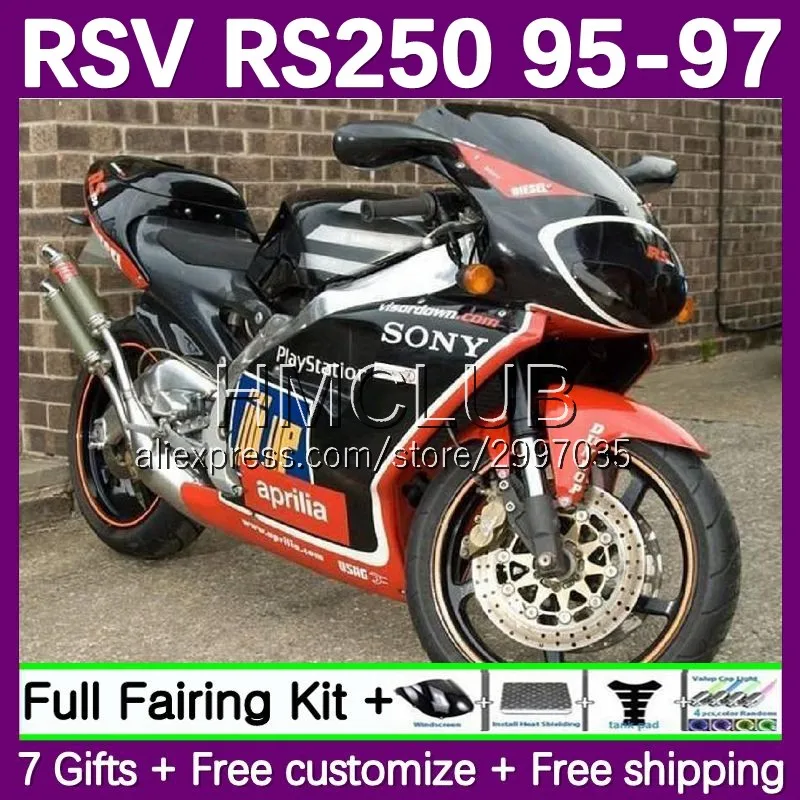 Fairings Kit For Aprilia RS-250 RSV250 RS250 RSV RS 250 R RR 79No.6 RS250R 95 96 97 RSV250RR 1995 1996 1997 Bodys Black red