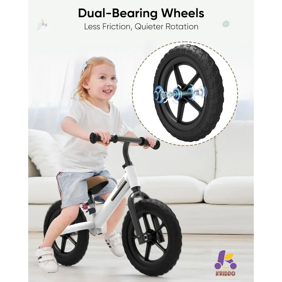 จักรยานทรงตัวสำหรับเด็กวัยหัดเดิน อายุ 2 ปี จักรยานทรงตัวสำหรับเด็กอายุ 2-5 ปี ลูกปืนคู่เพื่อการขับขี่ที่ราบรื่นขึ้น ที่นั่งปรับระดับได้พร้อมแผ่นรองนั่งน่ารัก