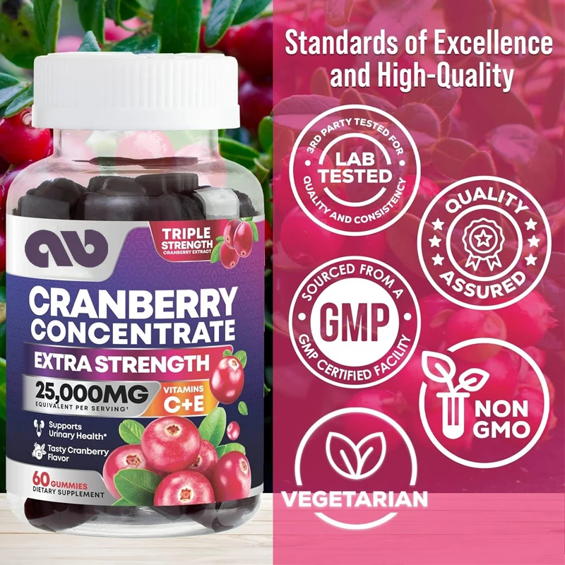 

Cranberry gummies for urinary health+Vitamin C - Maximum efficacy 50:1 Cranberry extract - Non GMO, gluten free -60 gummies