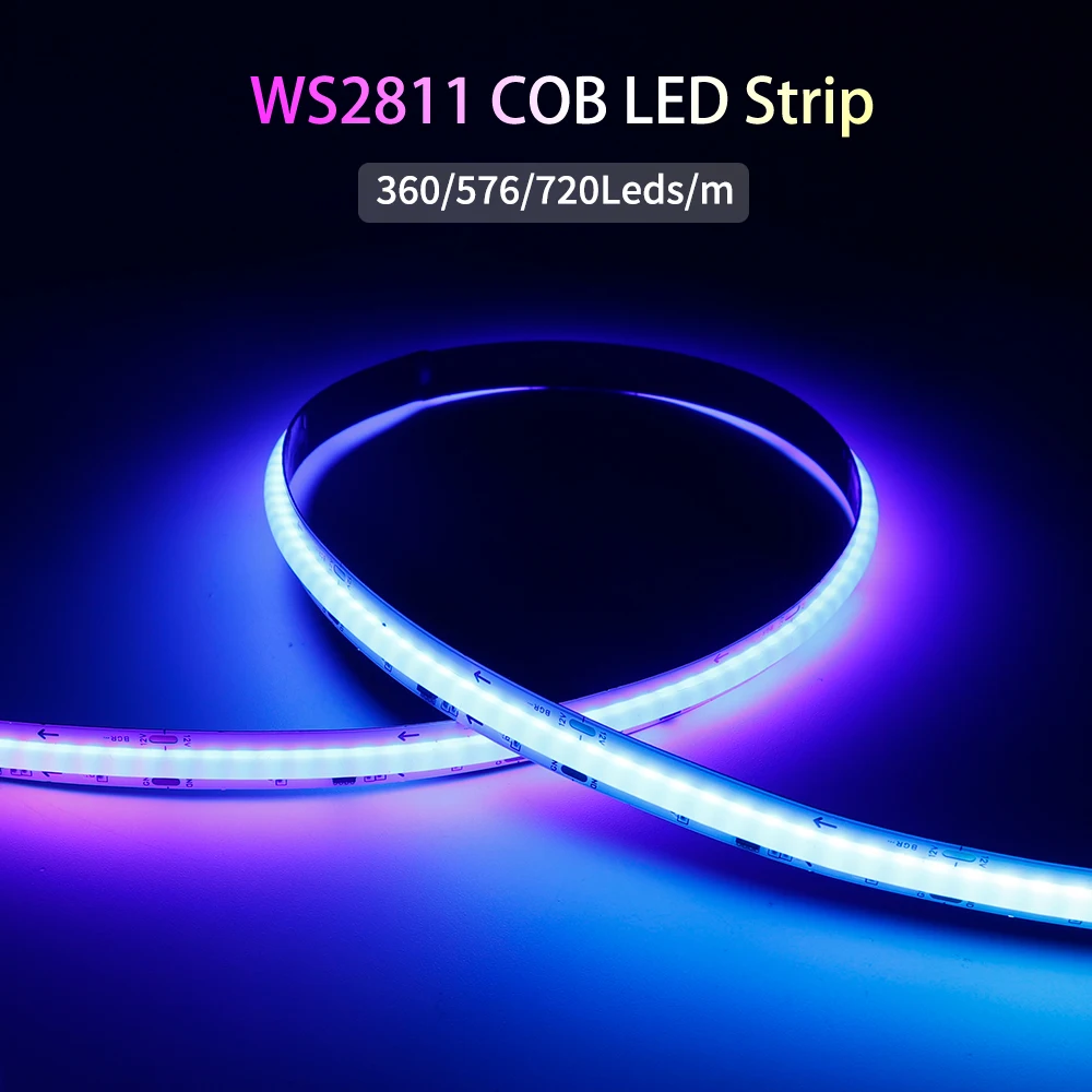 WS2811 FOB LED Strip 360 576 720 Leds/m Addressable Dream Color WS2812B High Density Flexible COB Light Tape 10/12mm PCB 12V/24V