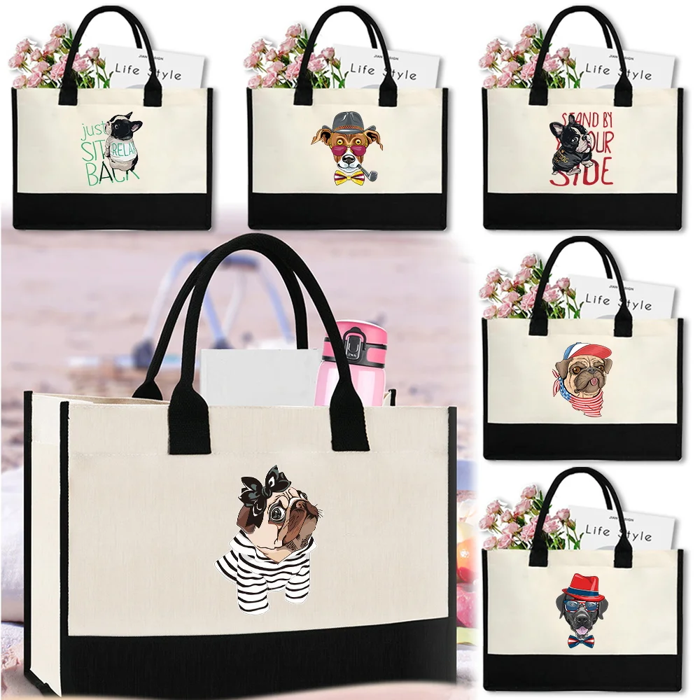 

Fashion Vintage Jute Bag Portable Shopping Malls Tote Bags Suitable for Women Dog Printing Simplicity Large Capacity Handbag