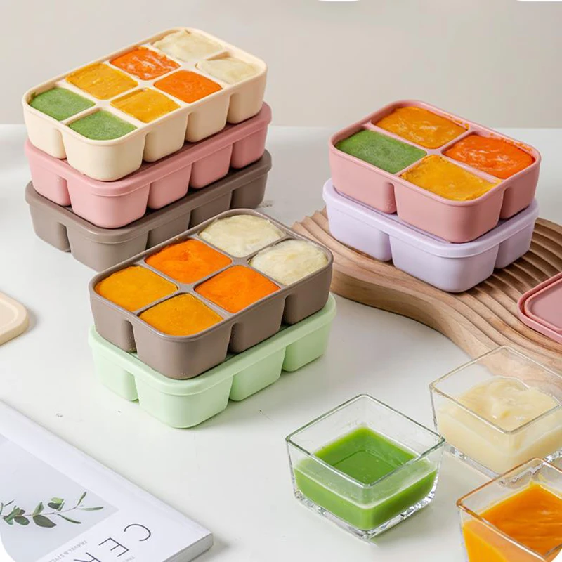 

Детский силиконовый контейнер для прикорма.Анти-skewer. Простота снятия формы. Отделение для льда. Ящик для морозильной камеры из пищевого силикона.