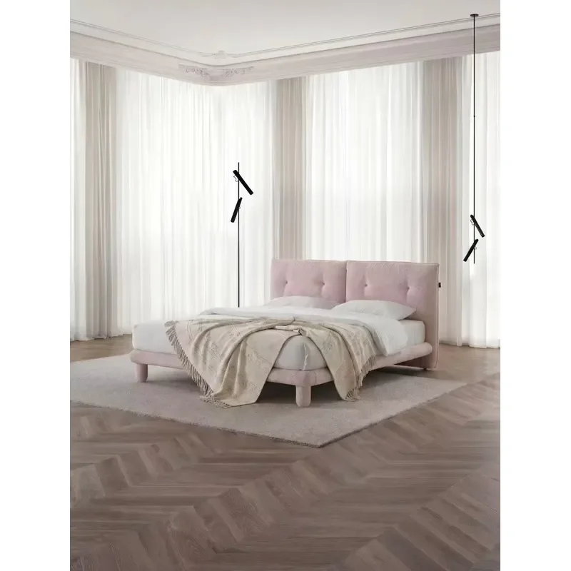 French Luxury Cream Pink Pine Bed with Matching Headboard Little Monster Style Decoration Suitable for Villa