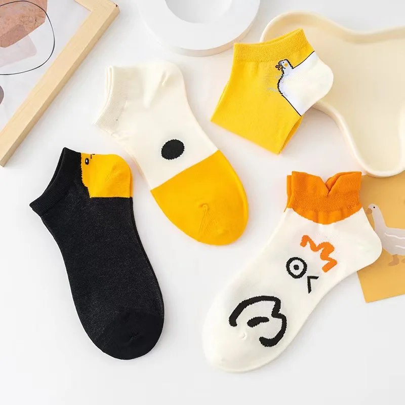 

Women's Spring Summer Socks Female Korean Version Big Goose Low Cut Ins Cute Japanese Cartoon Small Yellow Duck Cotton Socks