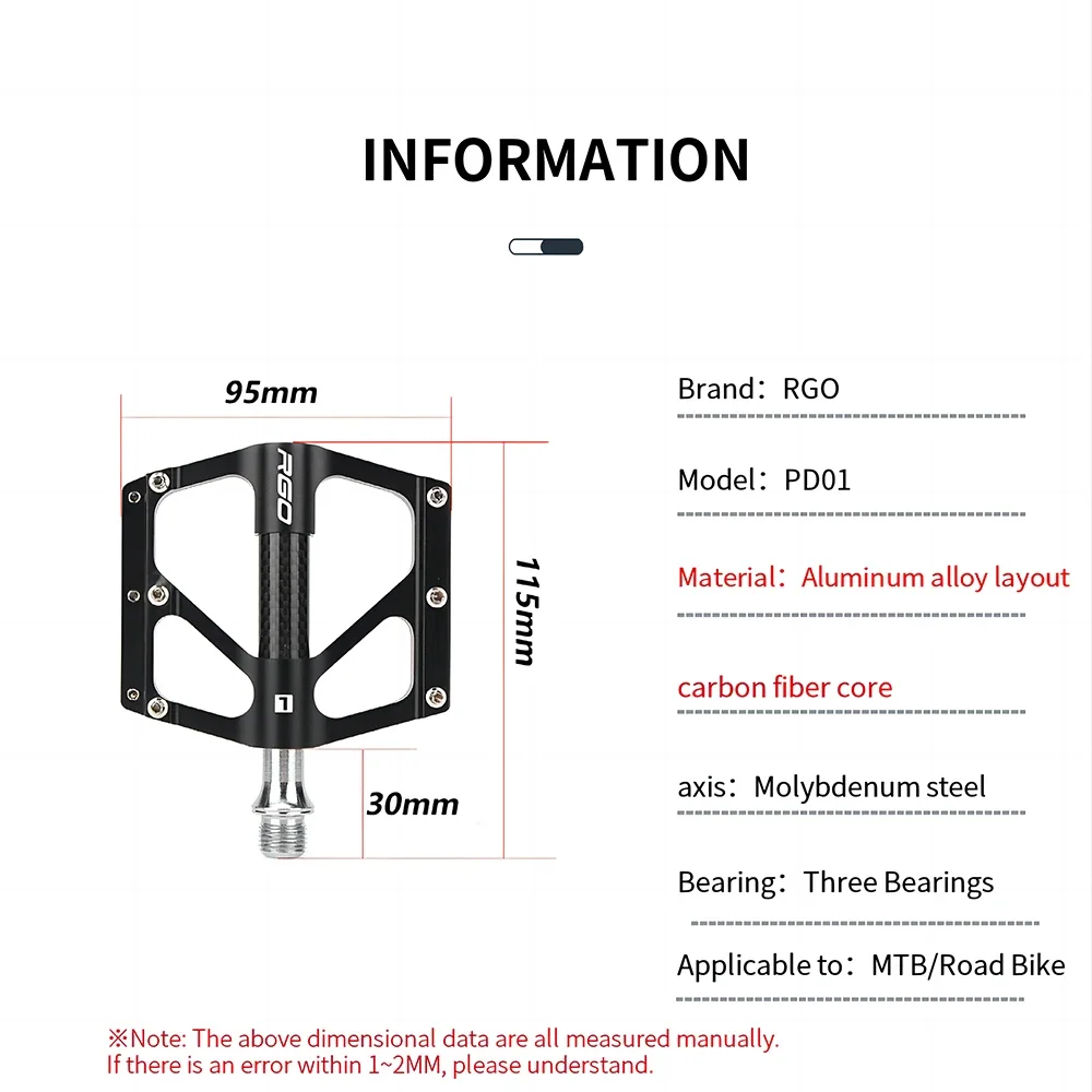 RGO Carbon Fiber Pedal Road Bicycle Pedal 3 Bearing Aluminum Alloy Anti-skid Mountain Bicycle Pedal Bicycle Accessories