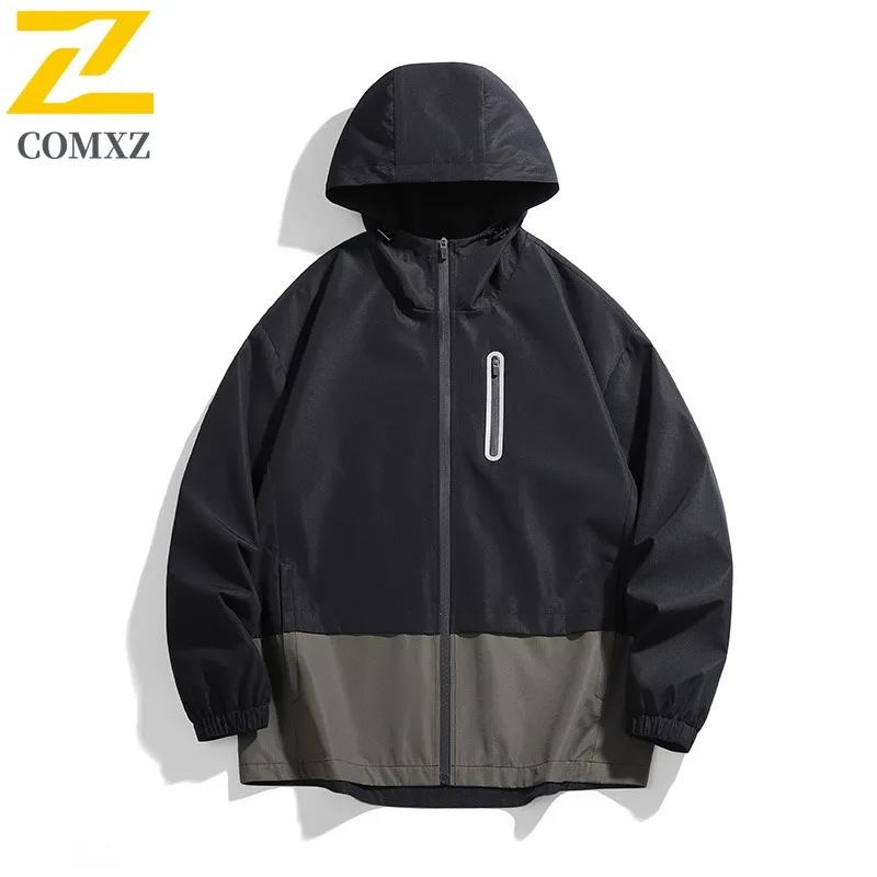 

COMXZ Men Jackets Gorpcore Outdoor Hiking Casual Walking Waterproof Korean Sports Activity Trench Coat Solid Color Outerwear