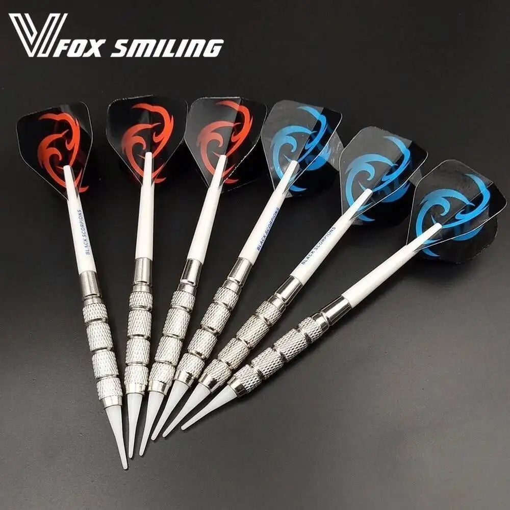 Fox Smiling 6pcs Professional Electronic Soft Tip Darts 18g Darts With Nylon Alloy Shaft With White Skull Pattern Dardos Feather