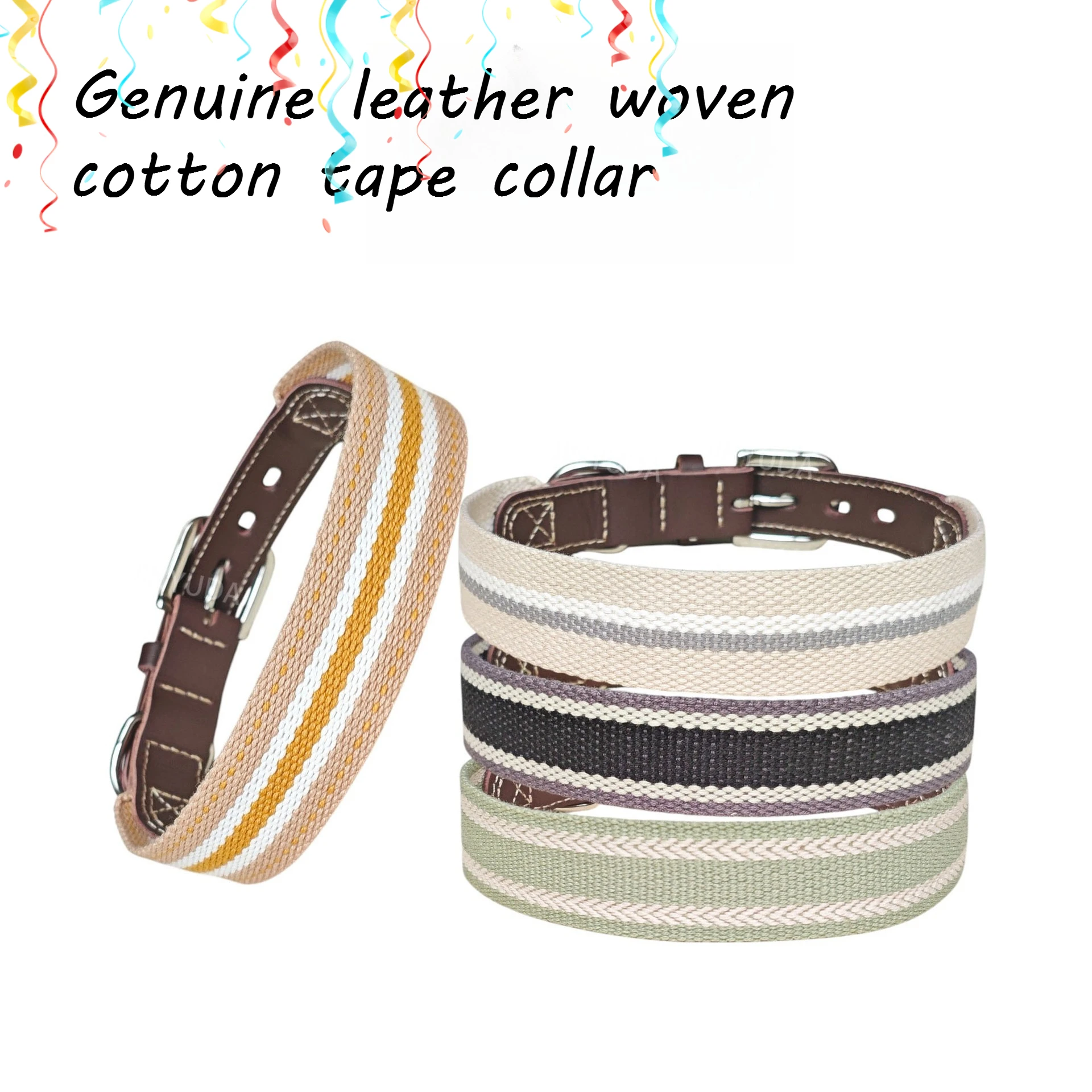Leather collar Pet Dog collar Neck  collar Neck sleeve Splicing webbing Cowhide first layer full grain