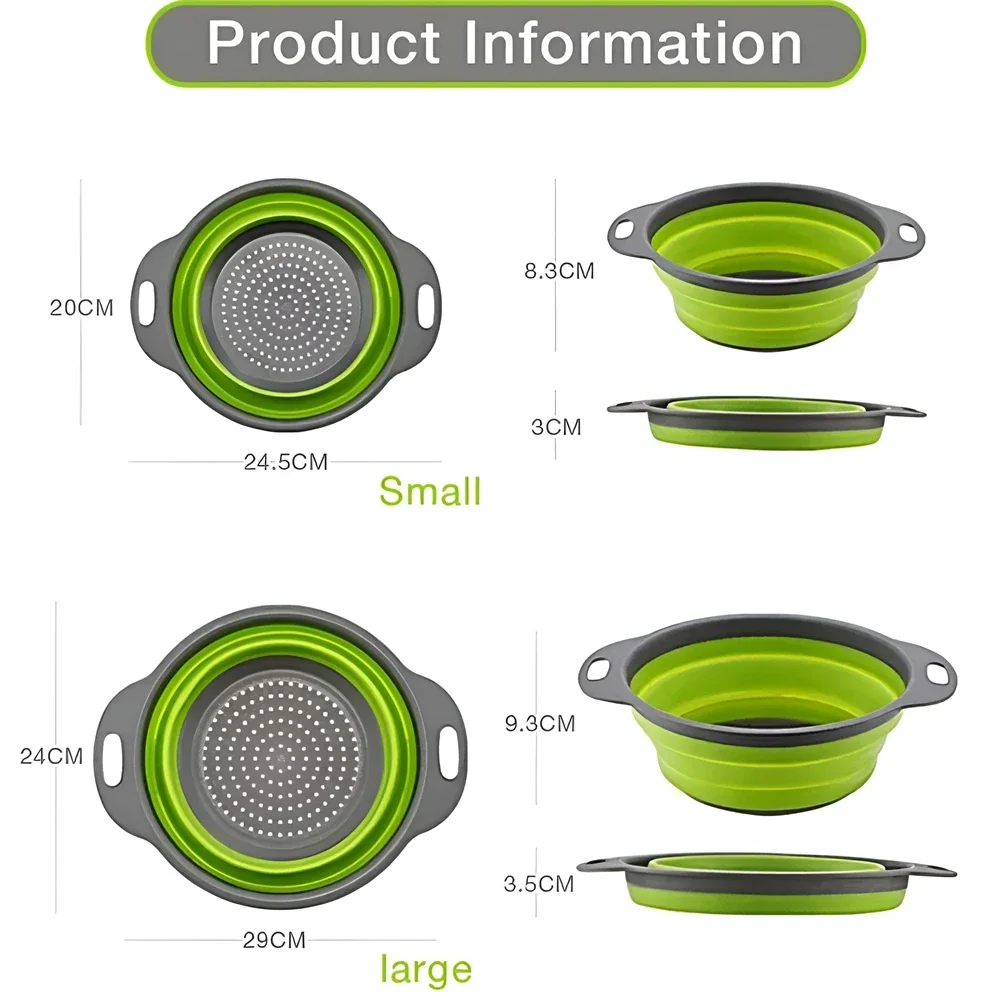 Folding Silicone Drain Basket Fruit Vegetable Washing Basket Foldable Strainer Colander Collapsible Drainer Strainers