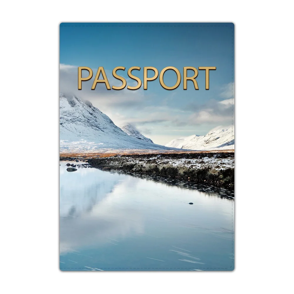 Fashion Women Men Passport Cover Leather Travel ID Bank Card Holder Snowview Pattern Passport Holder Packet Wallet Purse Pouch