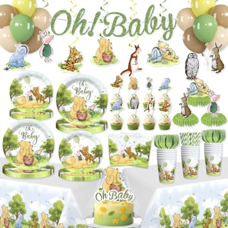 

Набор для вечеринки в стиле Винни-Пуха: 343 предмета, классические украшения для детского праздника, одноразовые тарелки, баннер, скатерть, большой набор для вечеринки