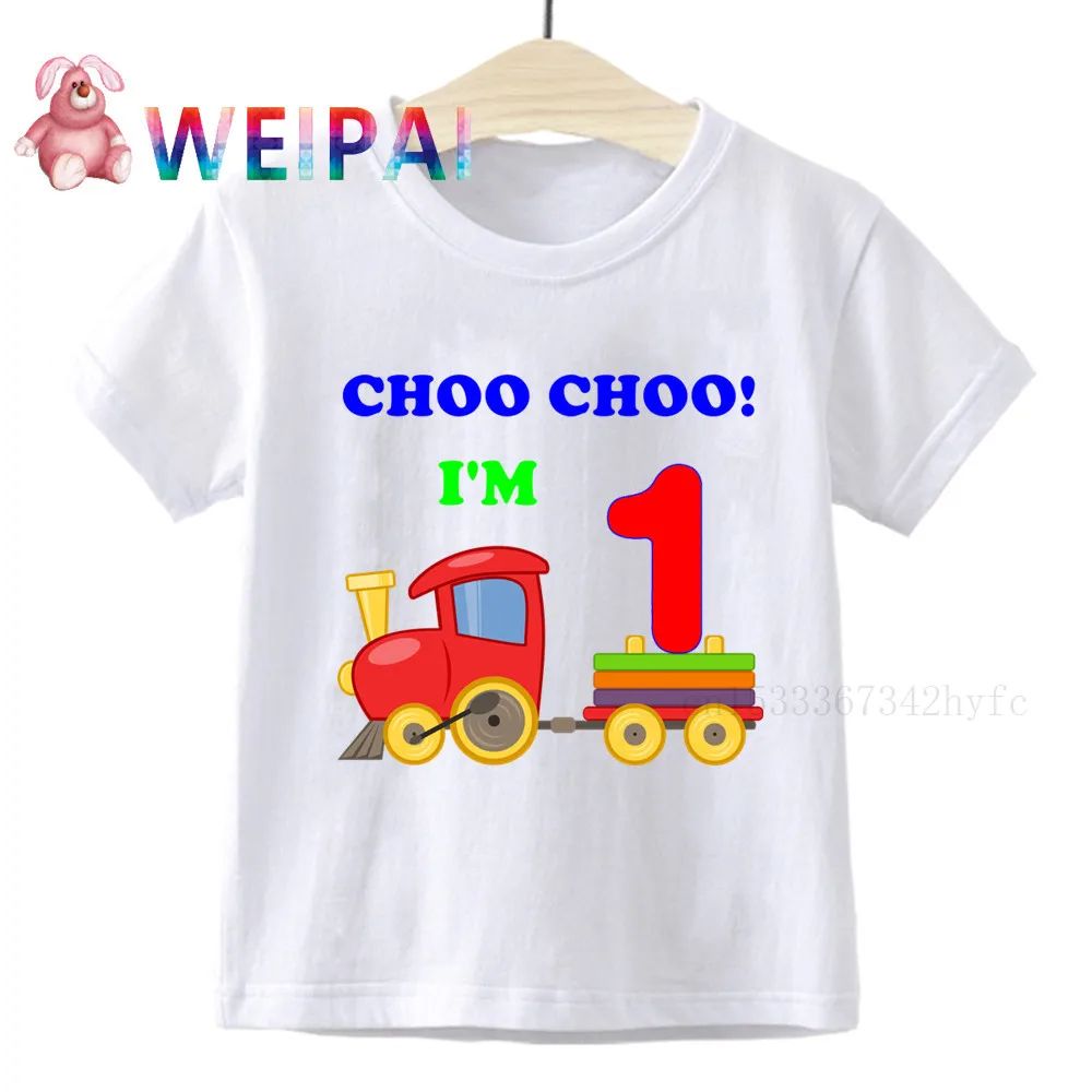 Boy Train 1-9 Birthday Number Print T Shirt Children CHOO CHOO I'M 2 T-shirts Boy&Girl Funny Gift Tshirt Present Family Outfit