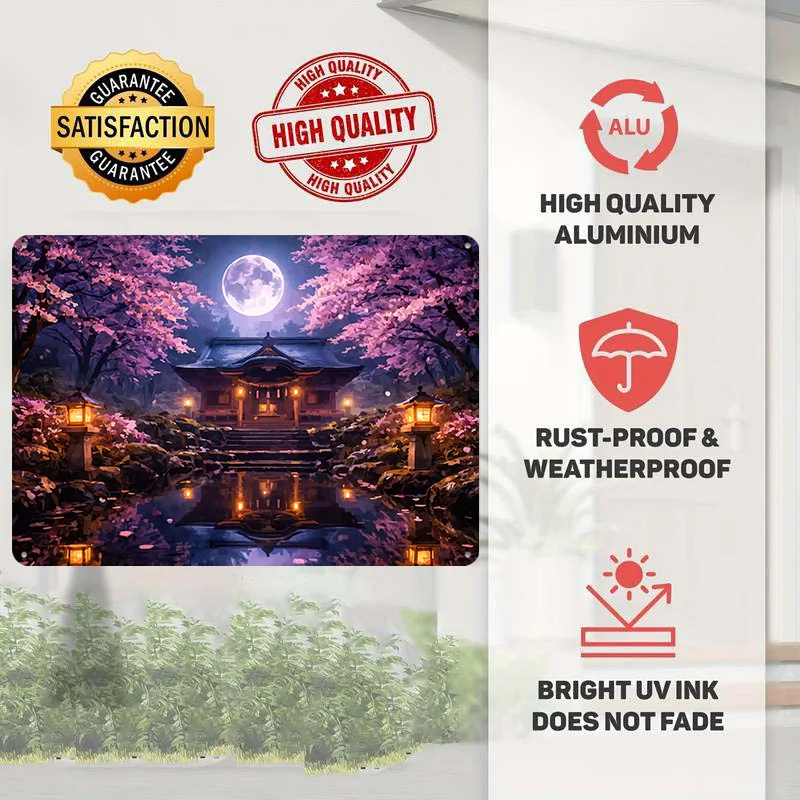 Enchanting Japanese Shrine At Night Poster Retro 3D Printed Metal Signs Customized Wall Hanging Gift for Decor Room Wand Deko