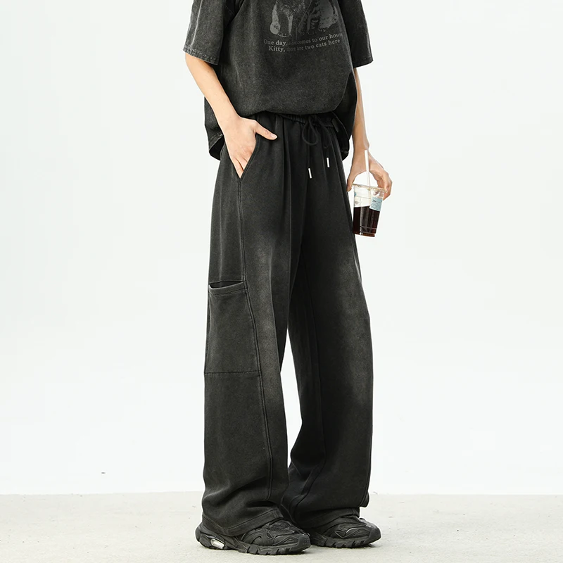 

Мужские повседневные брюки с широкими штанинами в стиле ретро, американские брюки с завышенной талией, весенне-осенние модные свободные удобные брюки в стиле пэчворк