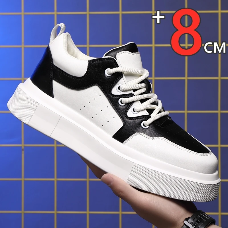 Cow Leather Elevator Shoes for Men Height Increase 3/6/8cm Breathable Lift Sneakers Hidden Heels Taller Thick-soled Casual Shoes