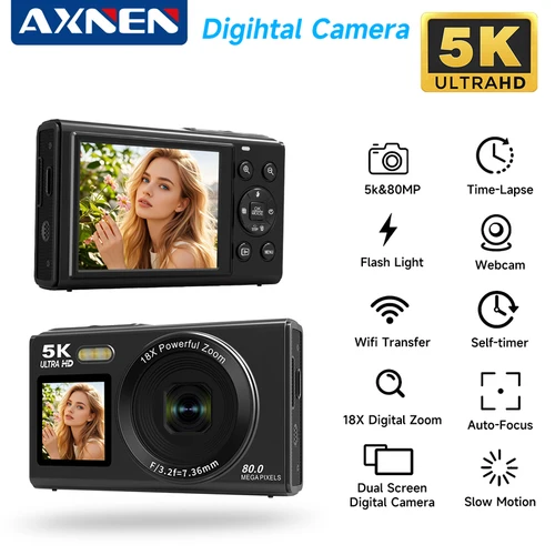 Cámara Digital de doble pantalla 5K, cámaras fotográficas CCD Retro de 80MP, enfoque automático de píxeles de 8000W con Zoom 18x para fotografía de niños y adultos