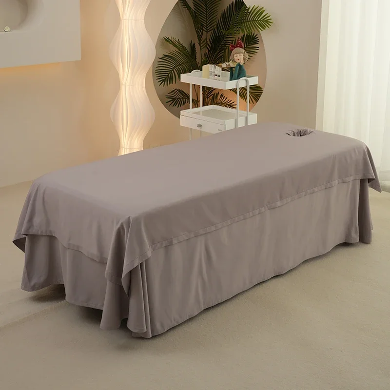 Soft Cotton with Holes Solid Color Simple One-piece Bed Cover Special Comfortable Bed Sheets for Massage and Beauty Salons