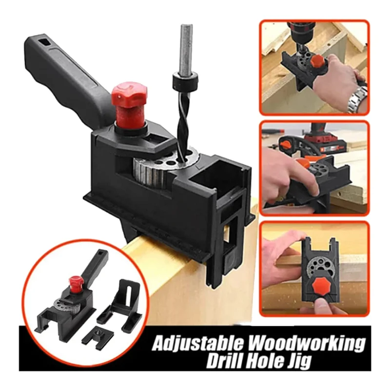 AEE6-Deckbohrführung, verstellbares selbstzentrierendes Dübelvorrichtungsset für 3–12 mm Holzdübel, Bohrführung mit geradem Loch (38-teiliges Set)