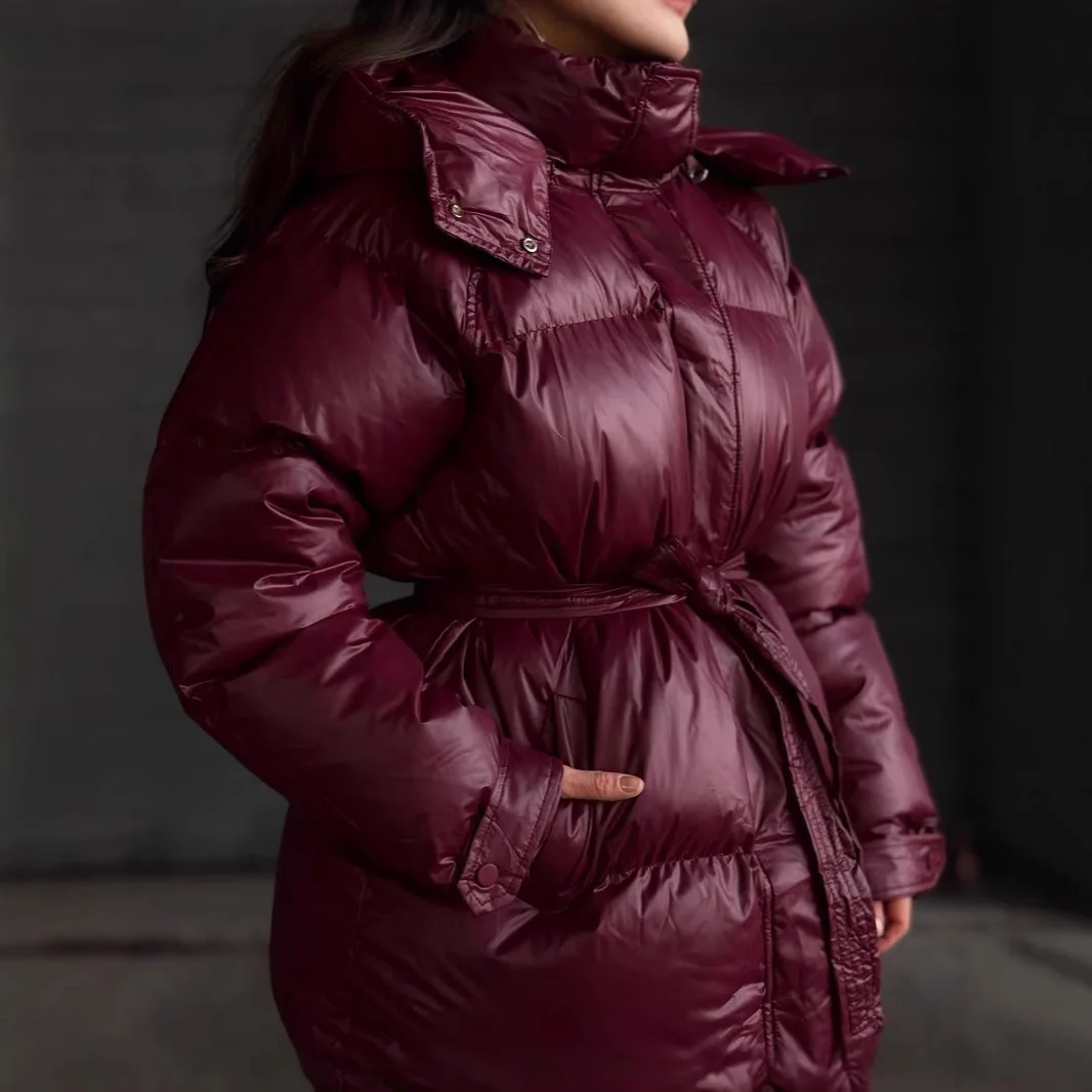 Solid Color Belt Hat Mid-length Slim Warm Cotton Suit 2025 Fashion Temperament