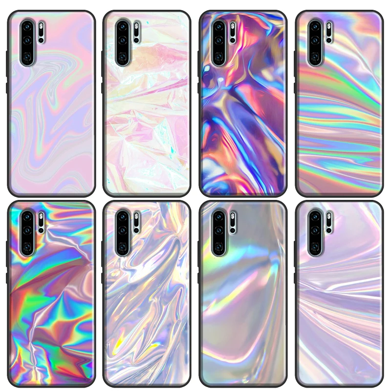 Holographic Iridescent Print Phone Case For Huawei P20 Lite P30 P40 Pro Mate 10 20 Lite P Smart 2019 2021 Back Cover