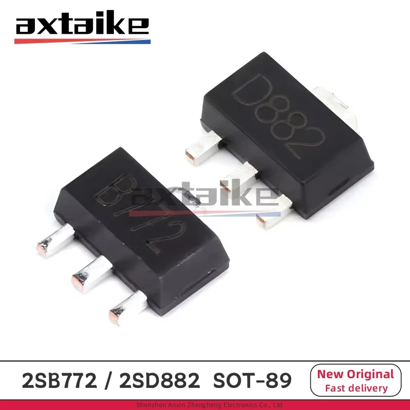 

100PCS B772 D882 SOT-89 1.5A 30V 500mW 2SD882 NPN 2SB772 PNP SMD Power Transistors SOT-89-3L Triode