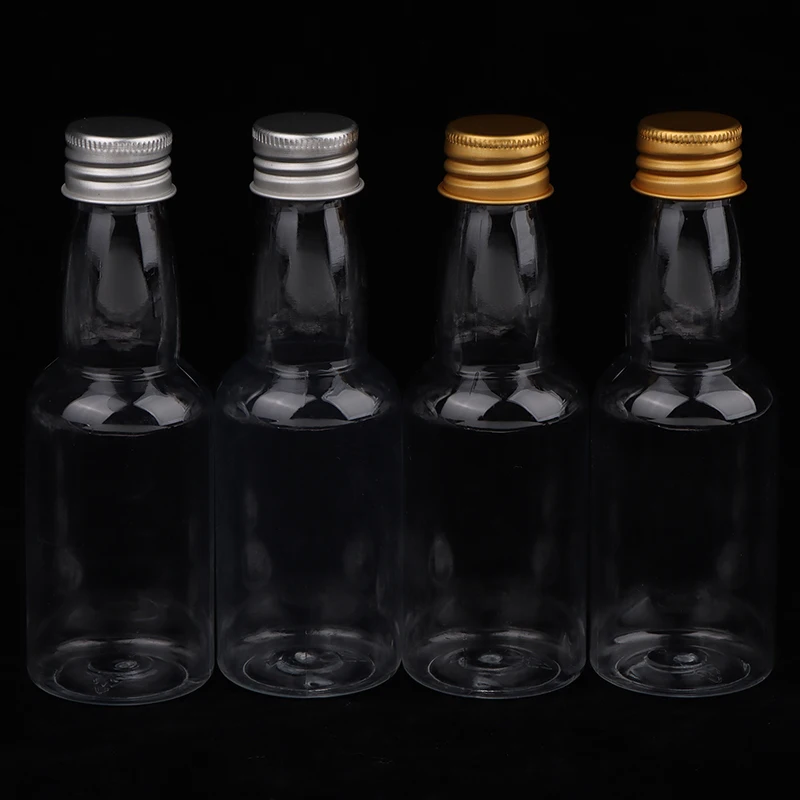 New#10Pcs 50ml Mini Clear PET Refillable Small Wine Bottles For Party Wedding Liquor Bottles With Leak Proof Screw Lid