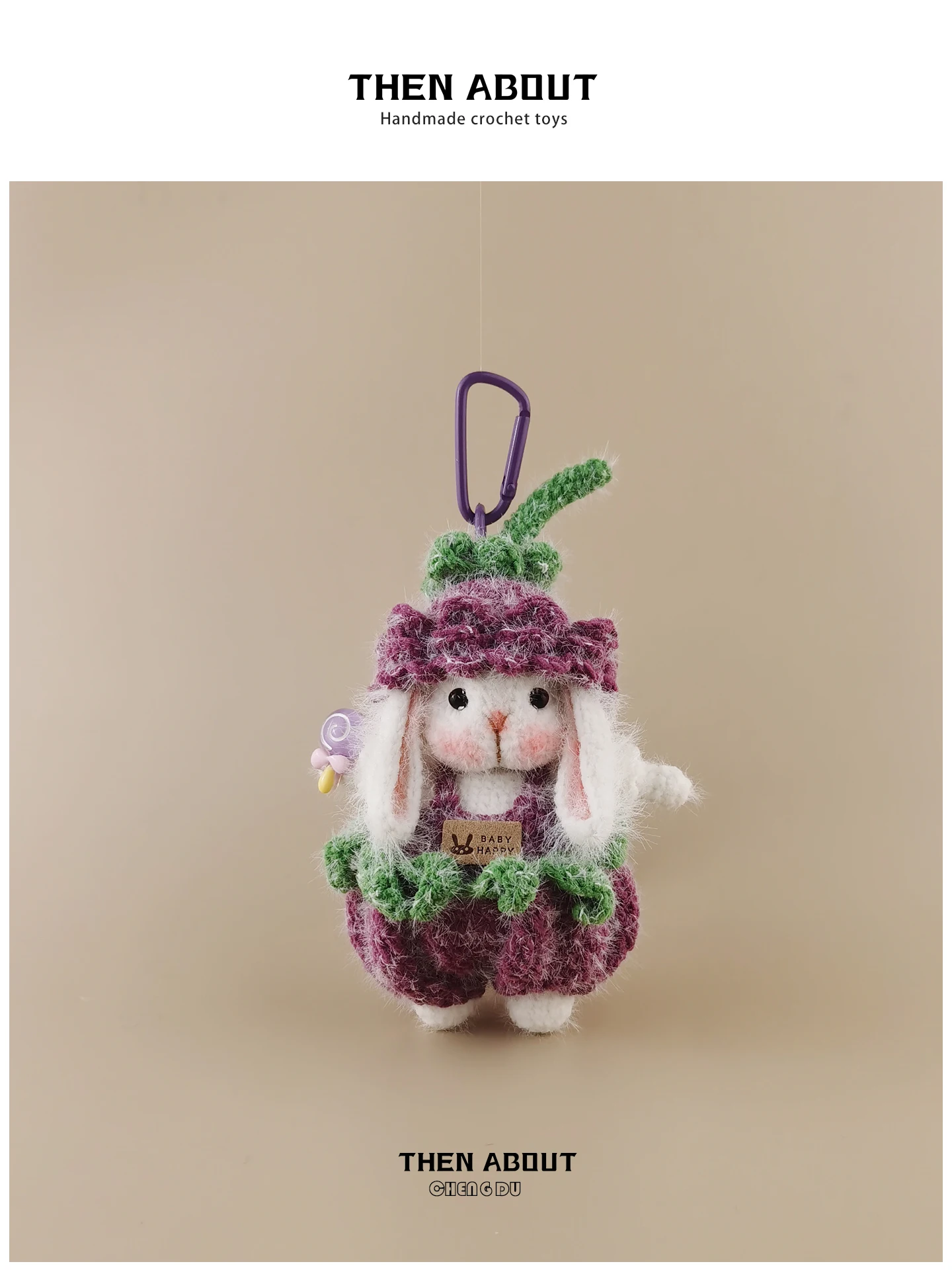Cute Sugar Rabbit Doll Bag Charm Purple Rose Flower Backpack Pendant Gift Adorable Toy Accessory for Bags And School Supplies