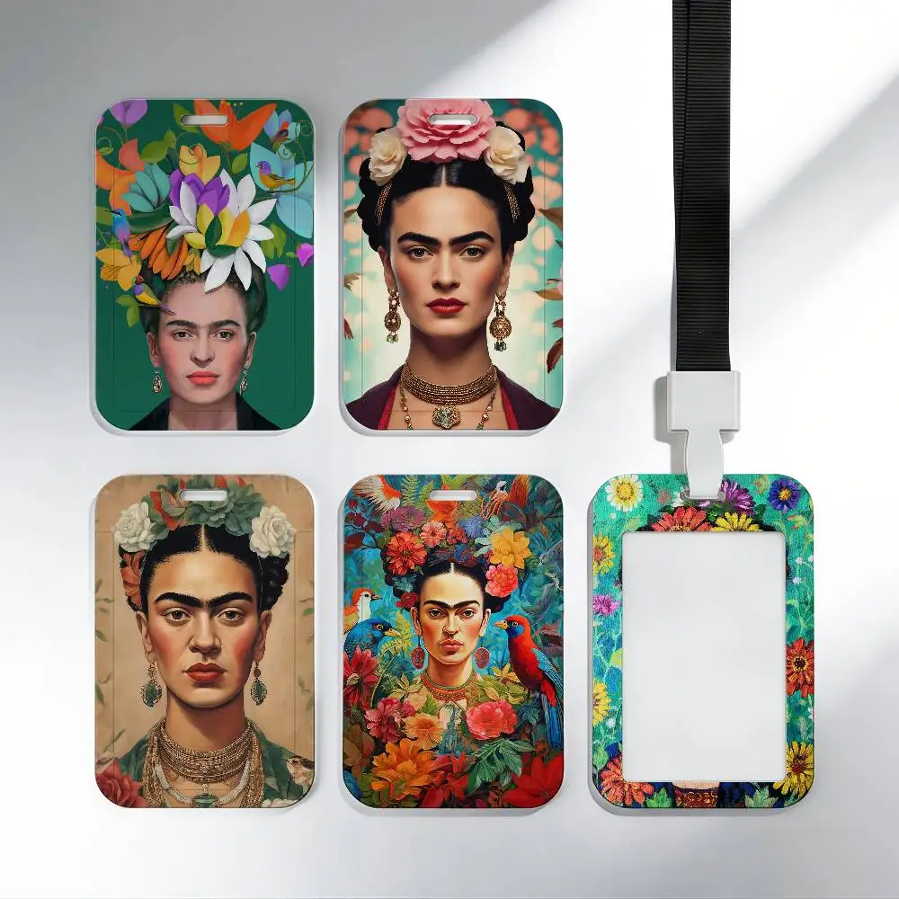 Conjunto de Porta-Cartões com Cordão de Nylon Preto Kahlo-Art-F-Frida, Previne Perda de Identidade