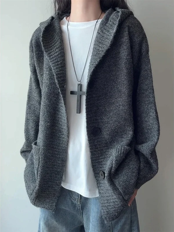 

American Sle Heavyweight ey Hoodie Men's Casual Knitted Sweater Loose Lazy Outerwear Autumn Winter Trendy High-End Feeling