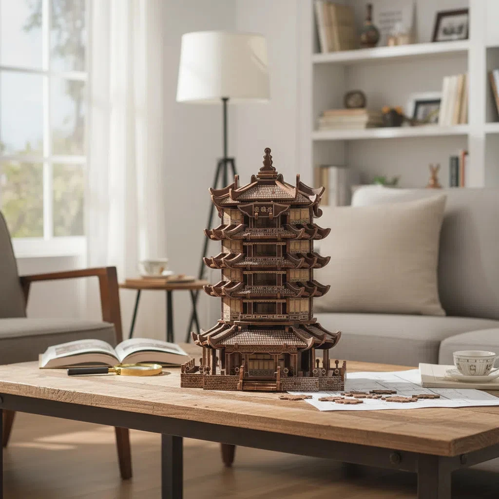 OUZEY 고대 중국 탑 3D 퍼즐 - 목재 건축 모형 조립 키트, 성인 및 청소년용 레이저 컷 DIY 프로젝트 (14세 이상)