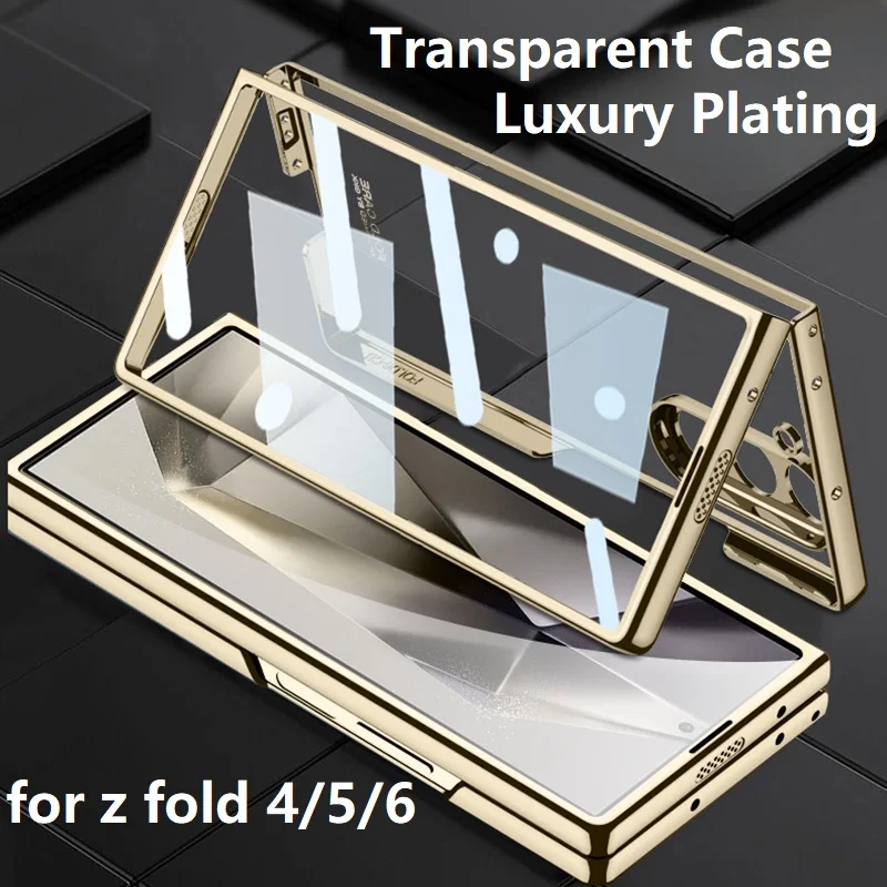 

Luxury Plating Case for Samsung Z Fold 4 5 6 Case Transparent Z Fold4 Fold5 Fold6 Shockproof Cover for Galaxy Z Fold 6 Case