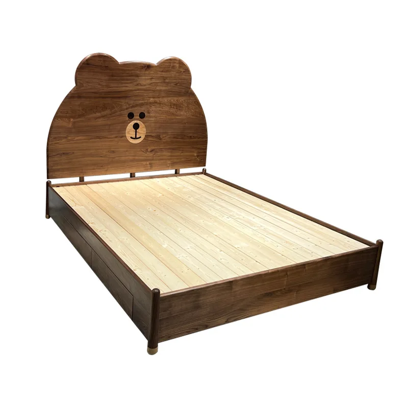 

Black walnut light luxury cartoon all solid wood children's storage bed 1.2 bedroom boy girl small bed 1.5 single double